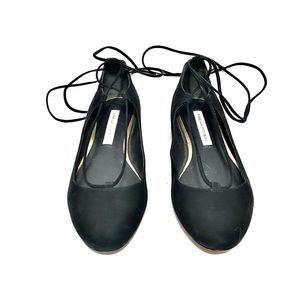 Diane Von Furstenberg Black Suede Ankle Wrap Ballet Flats